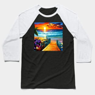 Sunset Beach Seaside Landscape Baseball T-Shirt